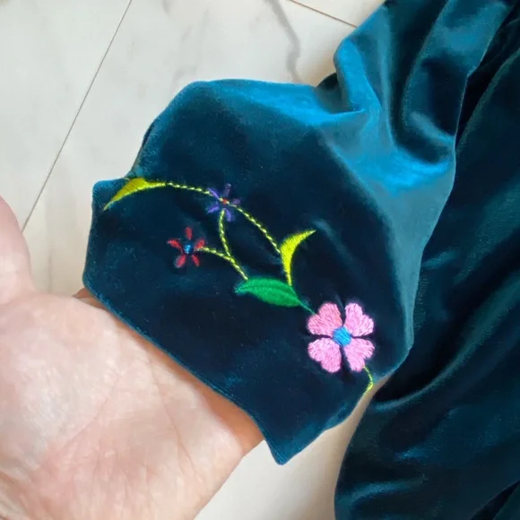 Susan Graver Style Velour embroidered jacket 1x plus size spring green blue - Picture 3 of 6